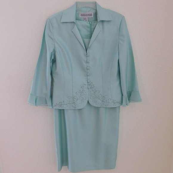 Jessica Howard Mint Green 2 pc Sheath Dress Beaded Jacket Women Party Wedding 10 - Picture 1 of 15
